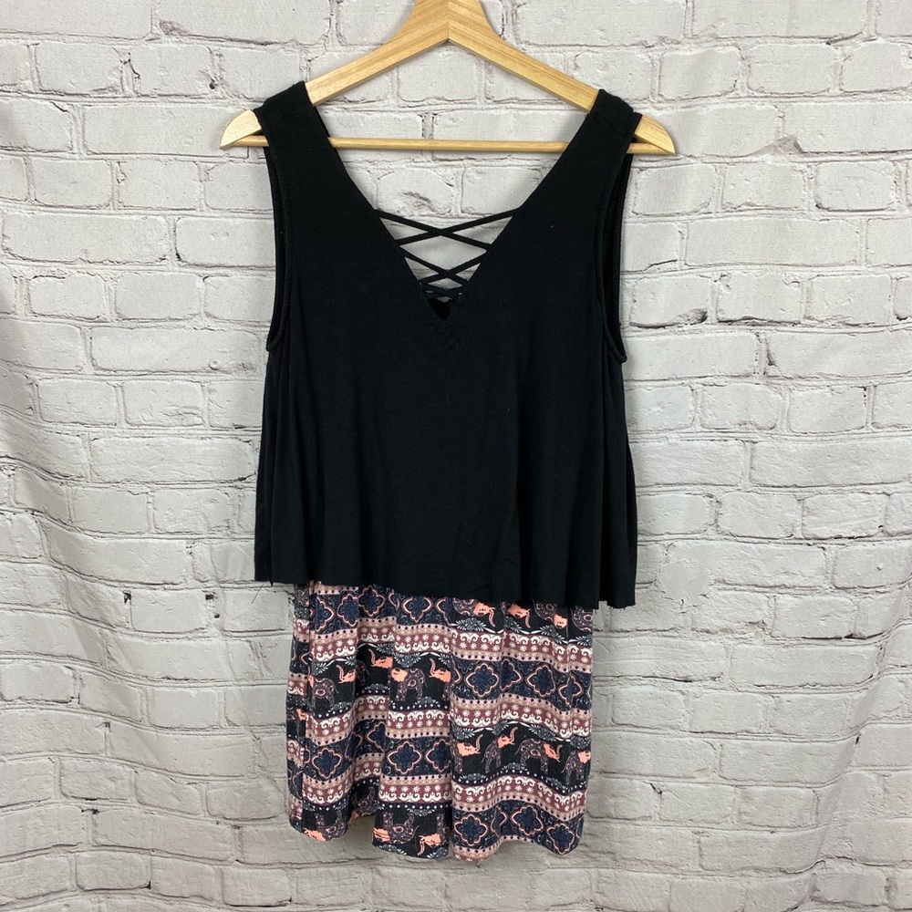 Rue 21 Elephant Romper, black, pink, navy • size small